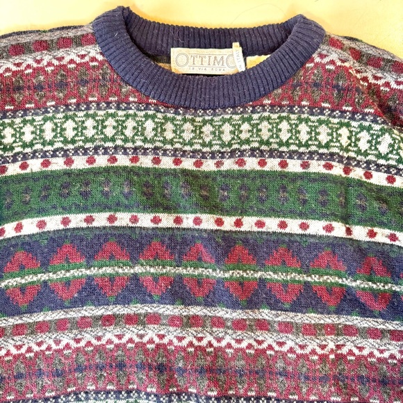 Vintage Ottimo Men's Size Large Maroon Navy/Purple Wool Blend Crewneck Sweater - Picture 3 of 13